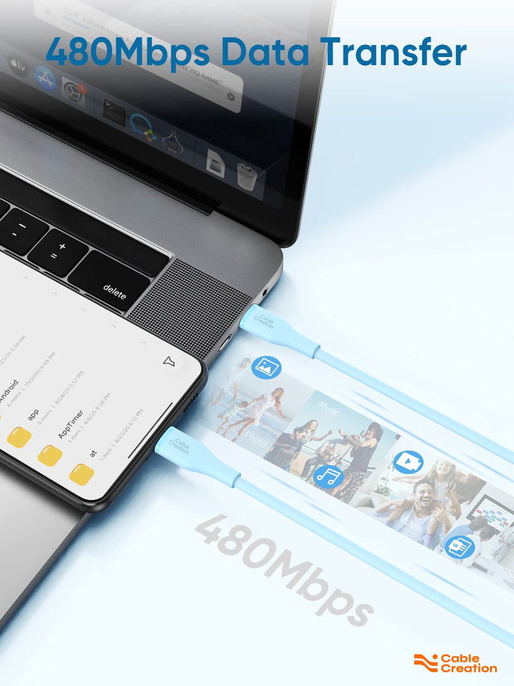 USB C to USB C Cable 6FT/60W, Soft Silicone USB C Charger Cable for iPhone 15 Pro, Galaxy S22/S21, iPad Mini 6/Air 4, MacBook Pro/Air, Pixel, etc, Blue