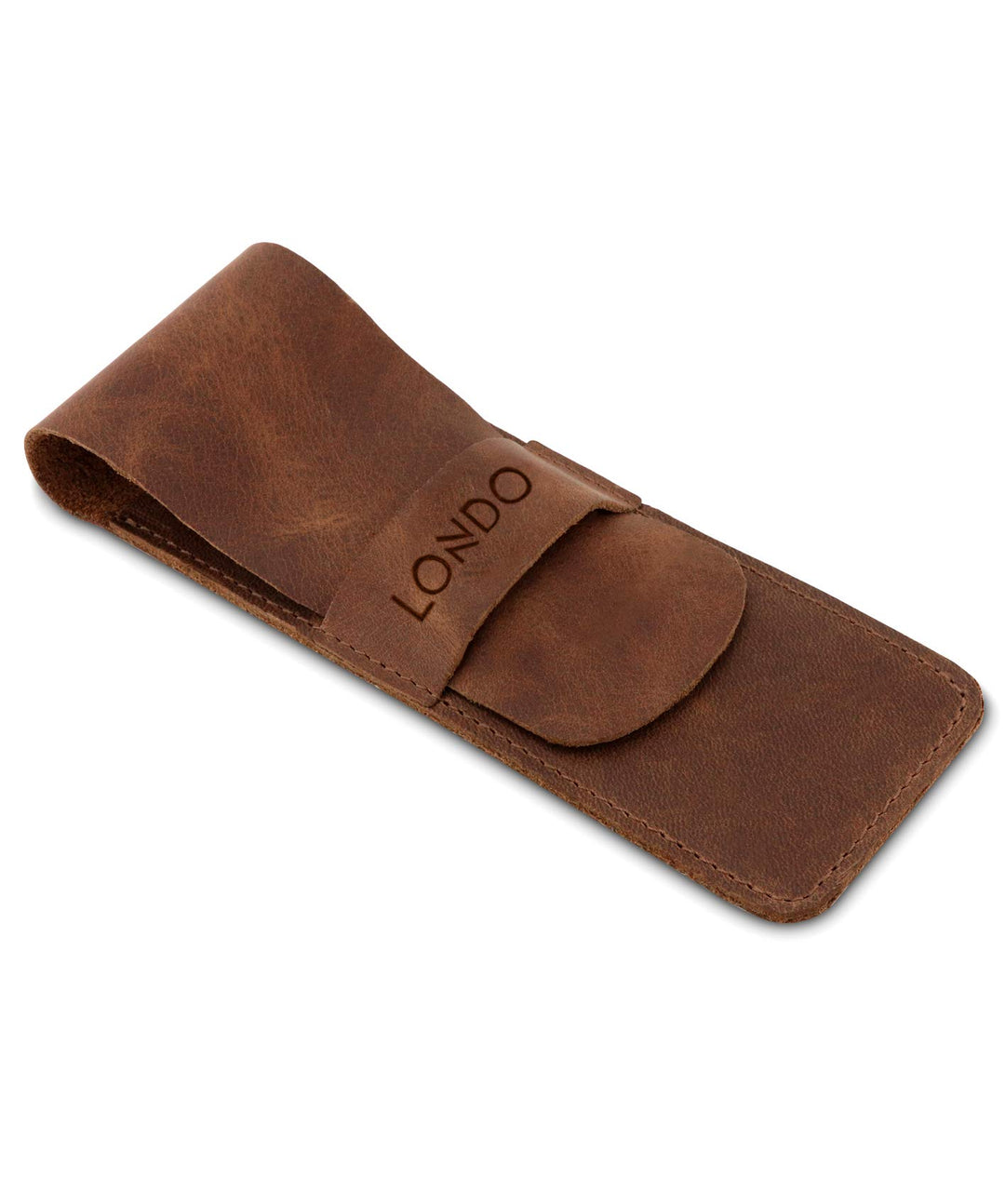 Genuine Leather Pen and Pencil Case with Tuck in Flap (Brown)
