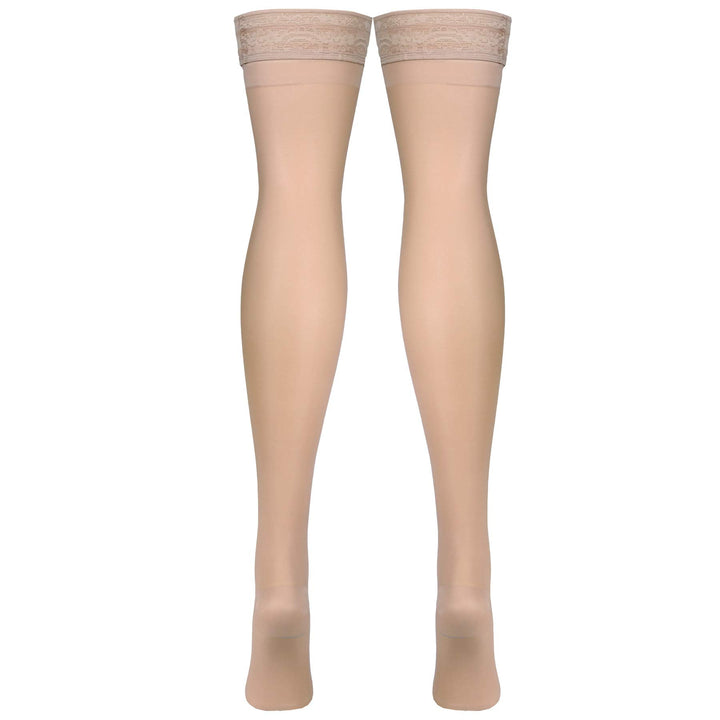 Sheer Compression Stockings, 15-20 mmHg, Women's Thigh High Length, 20 Denier, Nude, Small
