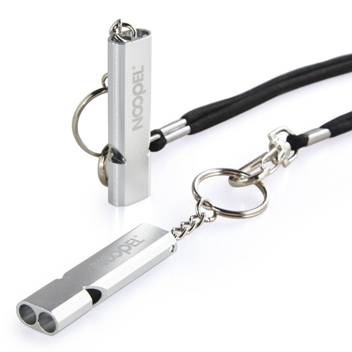 2 Pack Survival Whistle with Lanyard and Keychain Double Tubes Emergency Safety Whistle with Keyring for Boating Outdoor Camping Hiking Hunting Sports Dog Training (2 Pack Silver)
