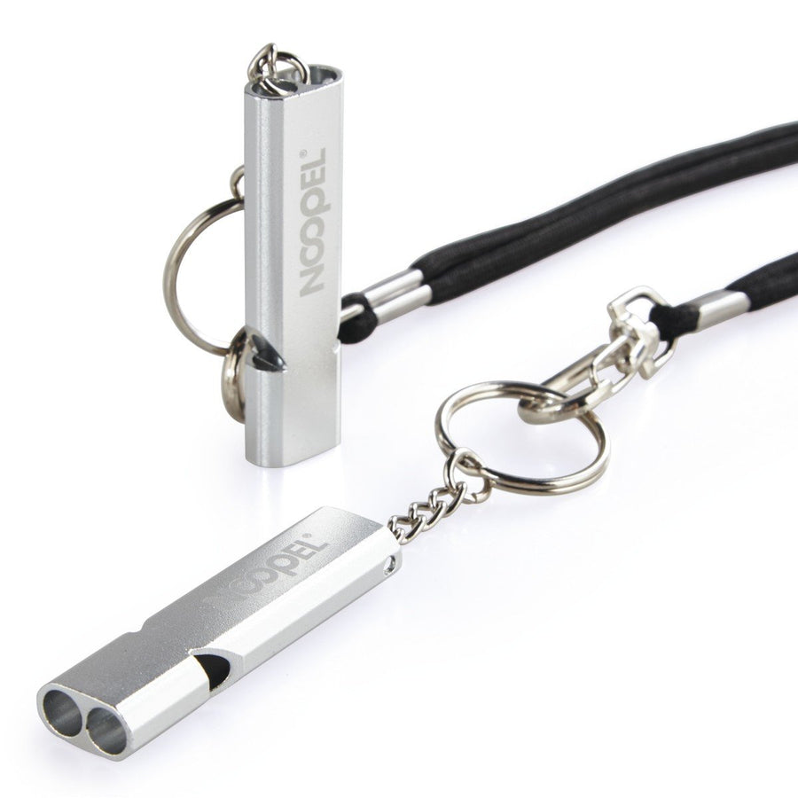 2 Pack Survival Whistle with Lanyard and Keychain Double Tubes Emergency Safety Whistle with Keyring for Boating Outdoor Camping Hiking Hunting Sports Dog Training (2 Pack Silver)