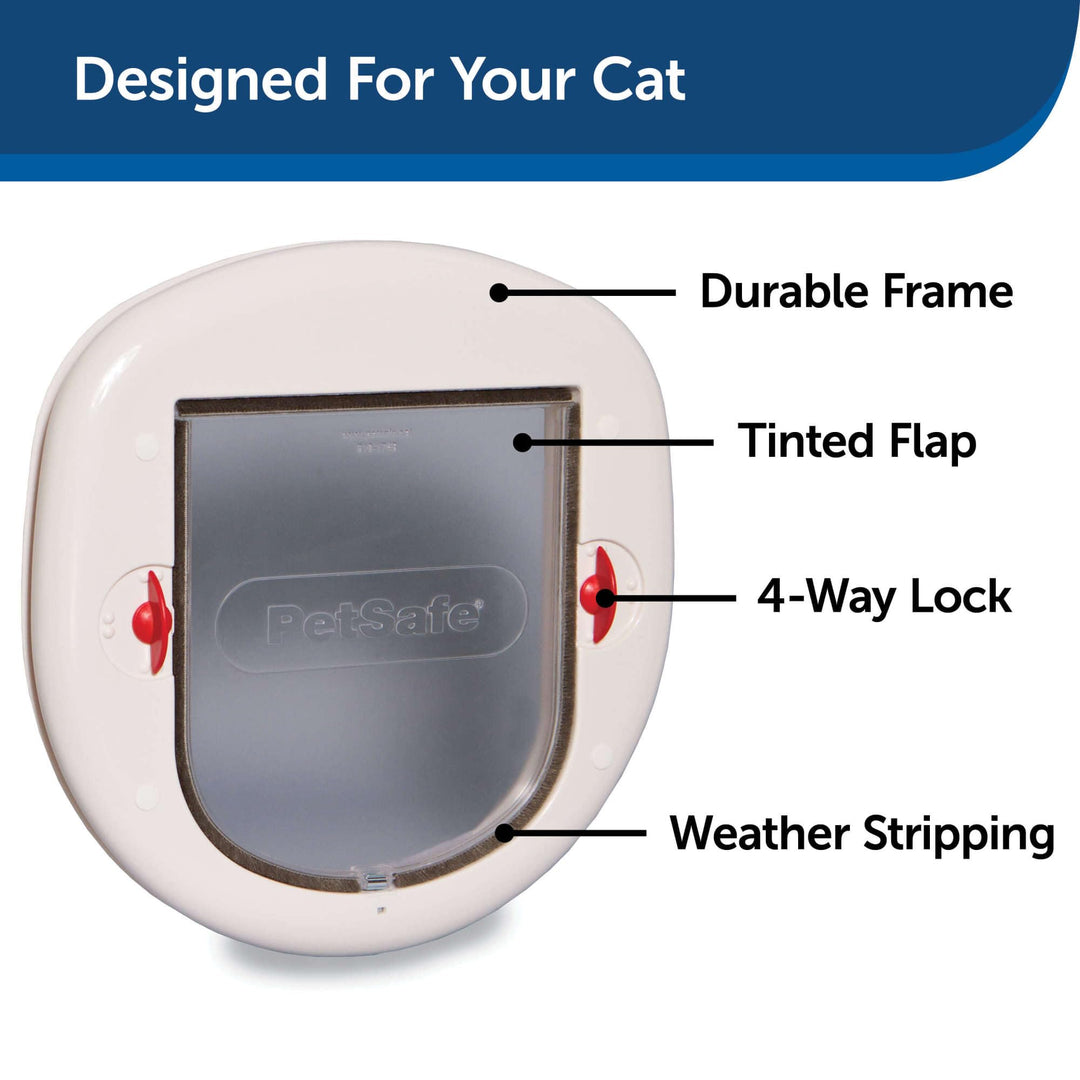 Exterior/Interior Cat Door - Big Cat 4-Way Locking Pet Door Flap for Large Cats - Tinted Privacy Door - Weatherproof, Durable Door Frame - DIY Easy Install with Hardware Kit Included