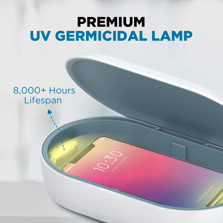 UV Light Sanitizer Box with Wireless Charging, 8 UV-C LED Lights for Phones, Toothbrushes, Nail Tools, Jewelry, and More (Pink)