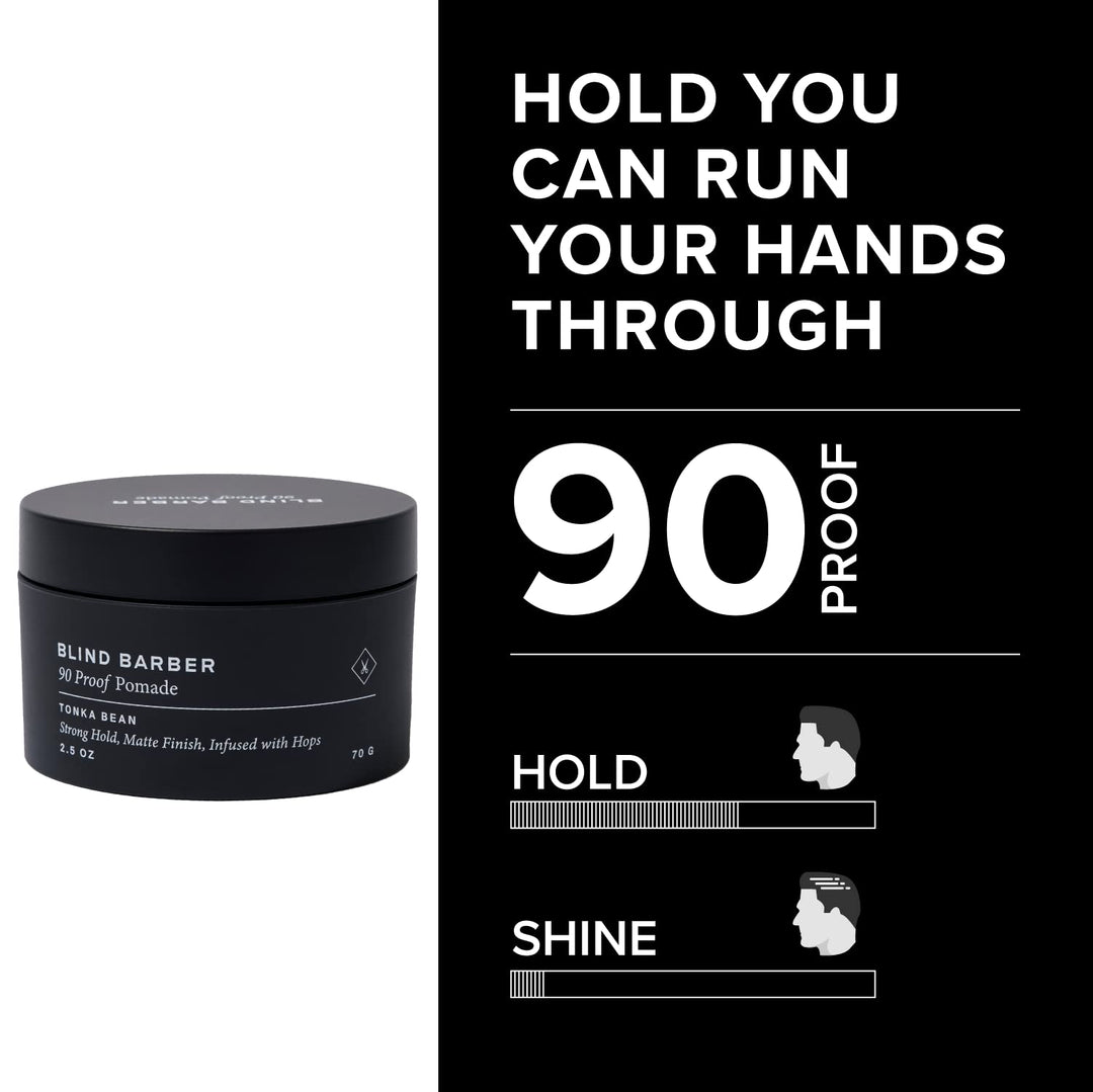90 Proof Hair Pomade for Men - Strong Hold, Natural Finish - Water-Based Pomade for Men with Hops & Tonka Bean - Free of Greasy Oils, Easy to Use Matte Pomade - (2.5 Oz)