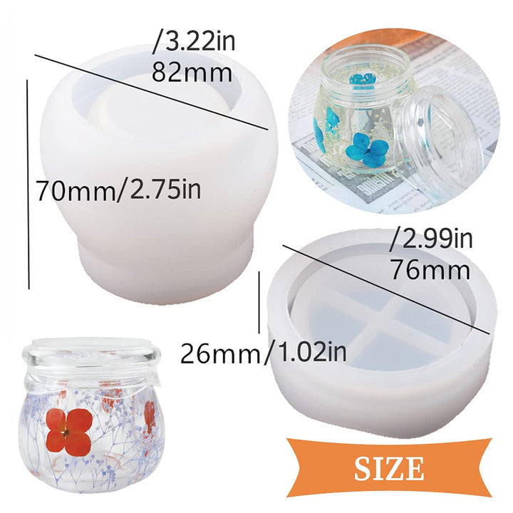 Silicone Jar Mold with Lid, Pudding Jar Resin Mold, Jewelry Box Candle Holder Mould, Round Bottle Cup Epoxy Casting Resin Mold for Storage Display Home Decor
