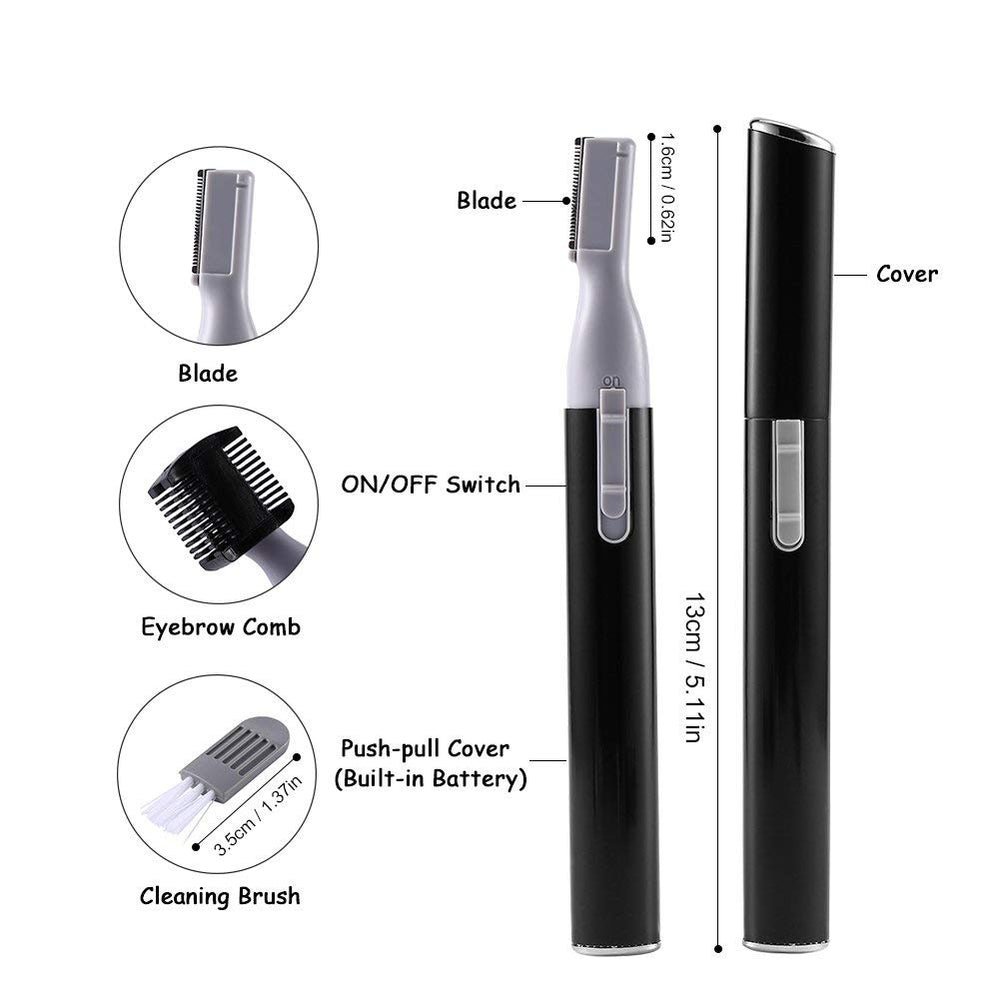 Portable Electric Lady Facial Trimmer Shaver Eyebrow Shaper Pen Hair Remover Removal Safety Beauty Knife (Black)