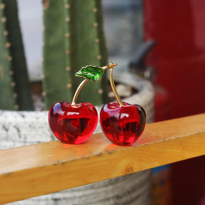Crystal Cherry Figurine Glass Fruit Status Paperweight Home Decor Ornaments Tabletop Centerpiece