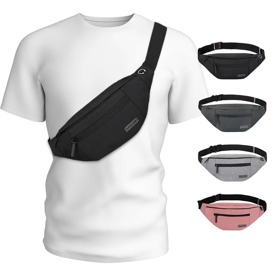 Large Crossbody Fanny Pack Belt Bag for Women Men with 4-Zipper Pockets Gifts for Sports Yoga Festival Workout Running Wallets Waist Pack Hands-Free Travel Essentials Fits All Phones,Black