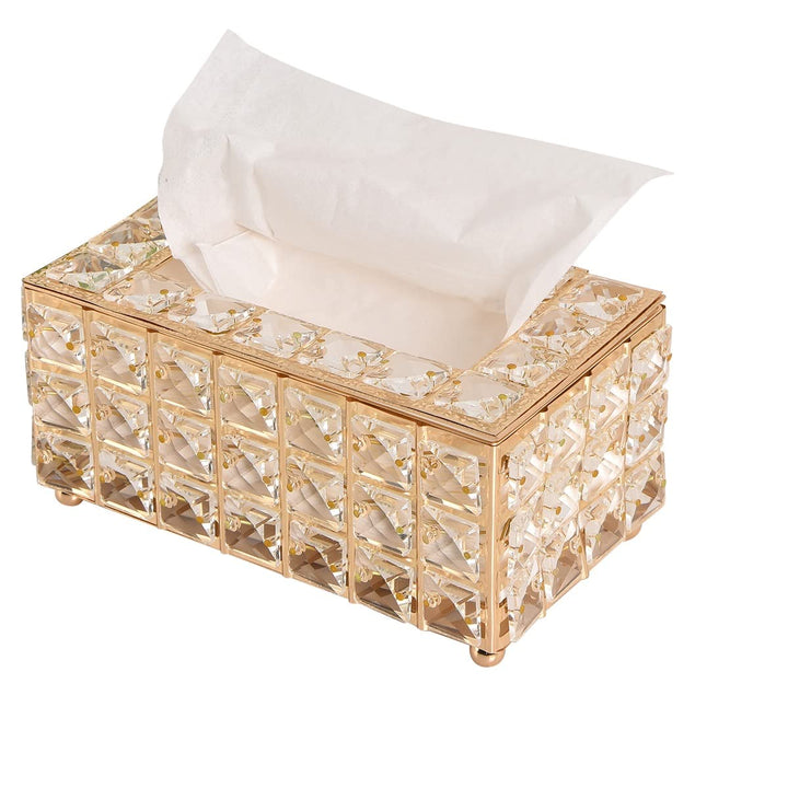 Rectangular Crystal Tissue Box Cover, Decorative Paper Box, Napkin Holder, Facial Tissue Holder, Used in Kitchen Dining Room, Bathroom, Desk, Gold