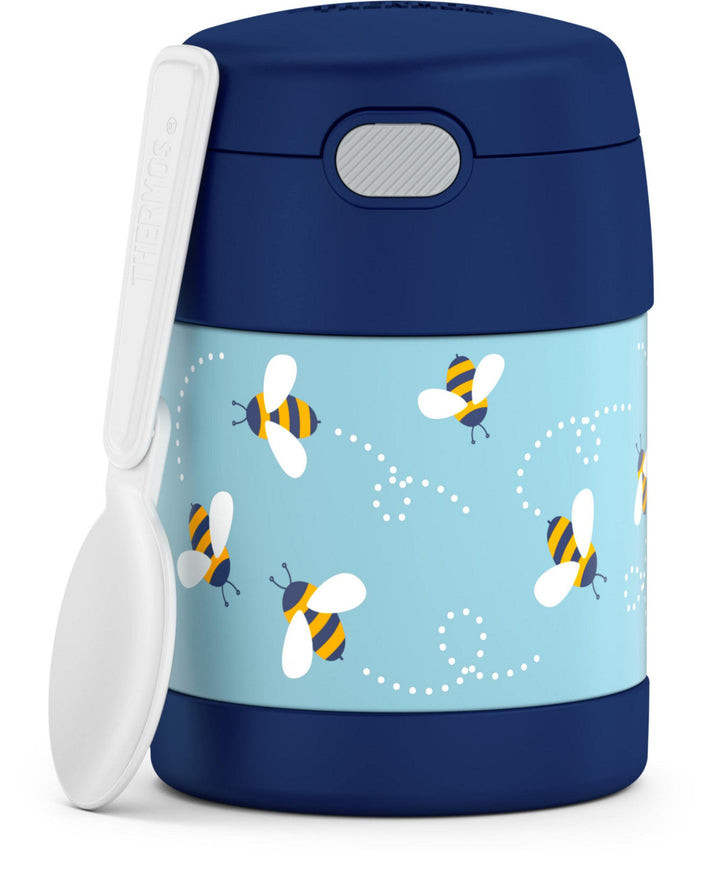 FUNTAINER 10 Ounce Stainless Steel Vacuum Insulated Kids Food Jar with Spoon, Honey Bees