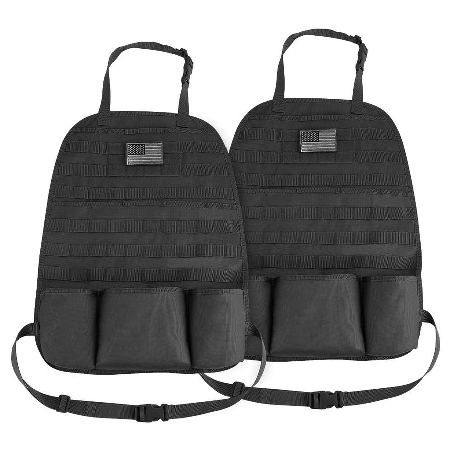 Car Seat Back Organizer, 2 Pack Universal Molle Seat Back Organizer, Tactical Molle Vehicle Panel Car Seat Cover Protector Compatible with Wrangler SUV Truck with 3 Storage Pouch - Black
