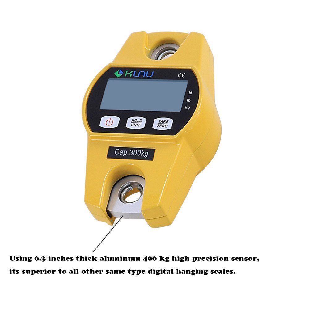 Mini Hoist 300 kg / 600 lb Crane Scale Industrial Heavy Duty Digital Hanging Scales Yellow for Home Farm Factory Hunting