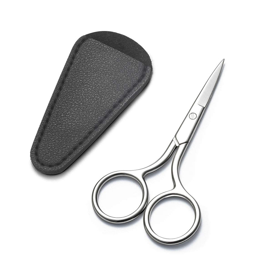 Small Facial Hair Scissors, Straight Tip Grooming Scissors for Eyebrows, Beard, Ear, Nose, Moustache Trimming Snips Beauty Kit with PU Case 3.5inch Stainless Steel