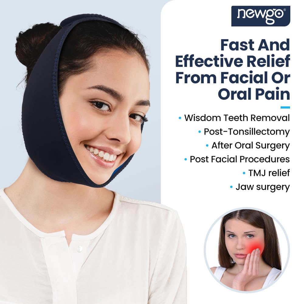 Wisdom Teeth Ice Pack Head Wrap Jaw Ice Pack for Face Oral Surgery, FSA or HSA Eligible Face Ice Pack with 4 Hot Cold Gel Pack for TMJ, Tooth Extraction, Tonsillectomy Recovery
