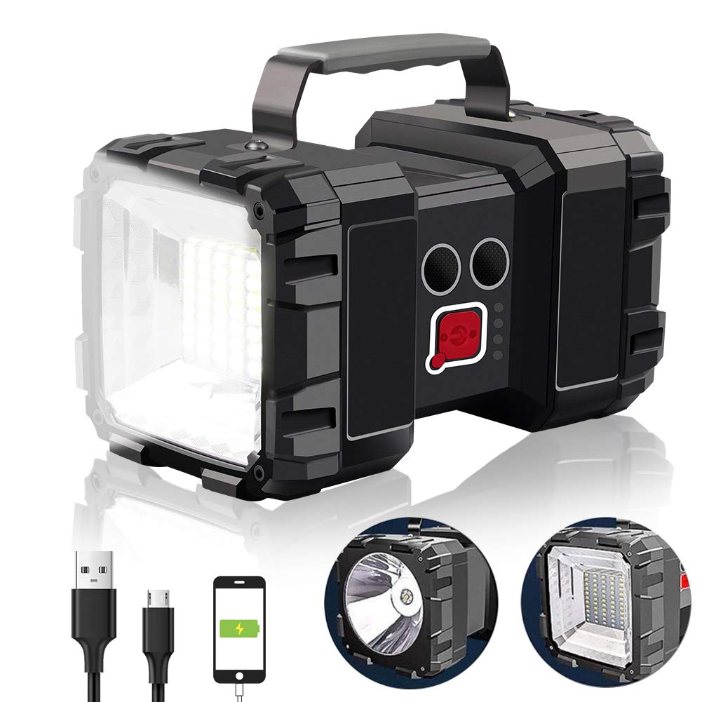 Rechargeable Flashlight, LED Spotlight Flashlight 10000 Capacity 1200LM 20h Ultra-Long Standby 3+4 Lights Modes Camping Flashlight Waterproof with USB Output as a Power Bank