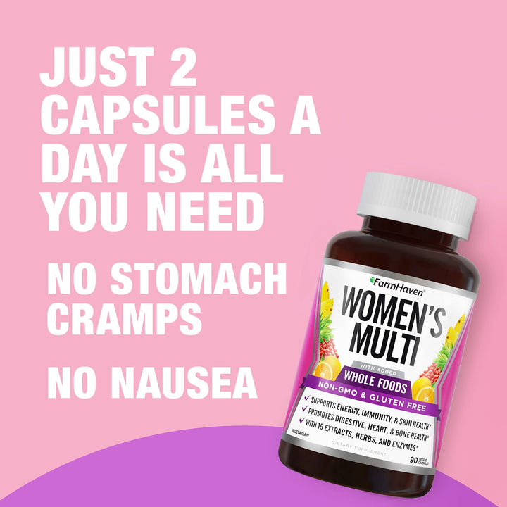 Womens Multivitamin - Whole Food Daily Multi Supplement with B Vitamins, D3, Folate, Enzymes, Zinc & Minerals - Boosts Energy, Immune, Heart Health - Non-GMO, Vegetarian - 90 Capsules