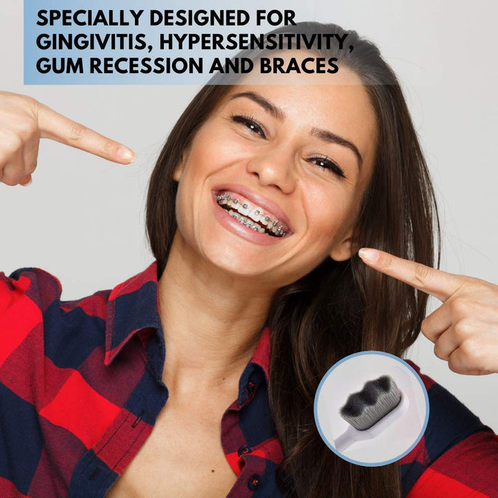 Extra Soft Toothbrush for Sensitive Gums and Teeth. Micro Nano Toothbrushes with 20,000 Ultra Soft Bamboo Charcoal Bristles. Excellent Cleaning Effect (2 Pack) (Black Wave Bristle)