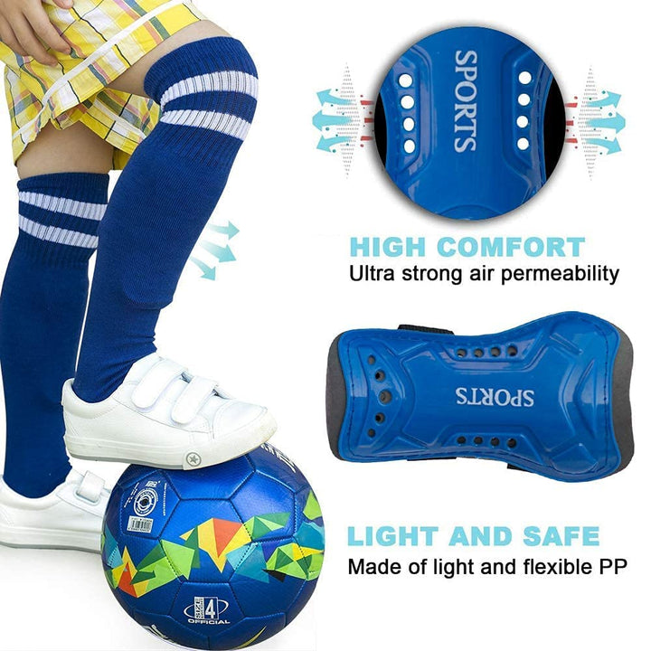 2 Pair Kids Soccer Football Shin Guards Protector Calf Knee Protective Gear and 2 Pair Long Sleeve Socks with Professional Referee Whistle for Teenagers,Boys,Girls,Kid,Youth (Age 5 to 13)