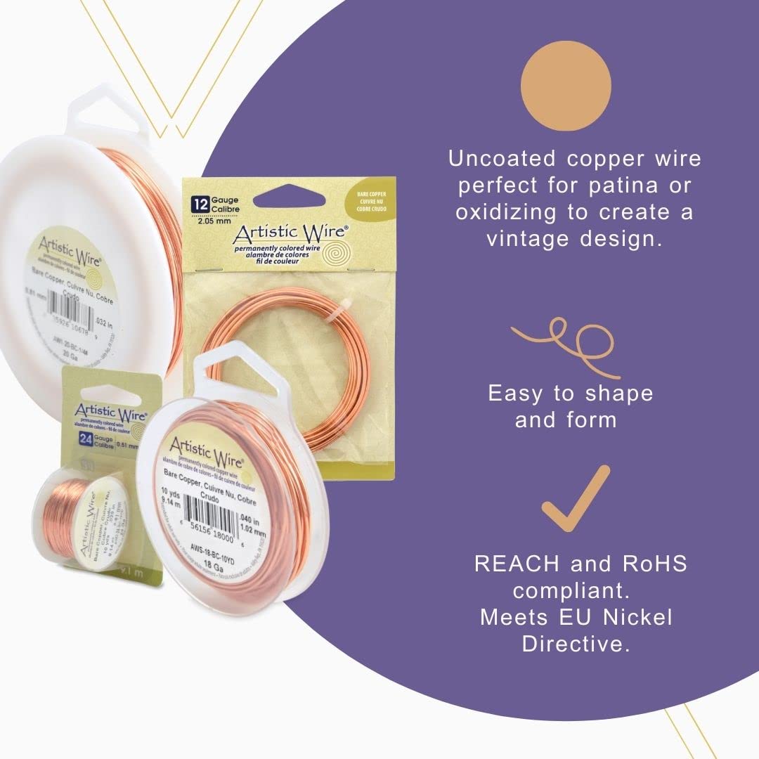 , 20 Gauge Bare Copper Craft Jewelry Wrapping Wire, 6 yd