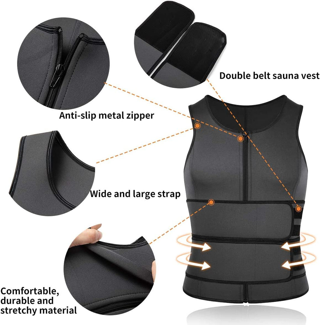 Sauna Waist Trainer Vest for Men Sweat Vest with Double Belt Workout Neoprene Body Shaper Tank Top,Gray XL