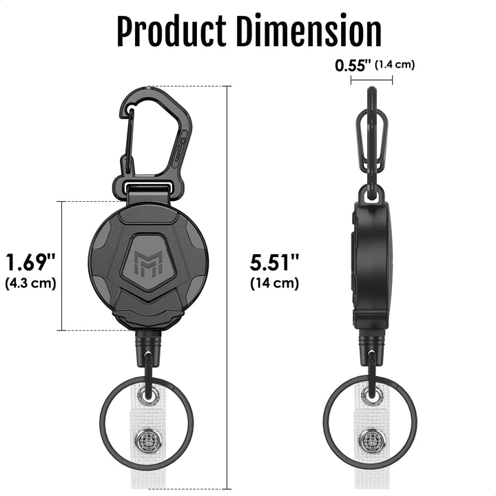 Retractable Keychain, Heavy Duty Carabiner Badge Holder, Tactical ID Badge Reel with 31.5” Steel Retractable Cord, 8.0 oz