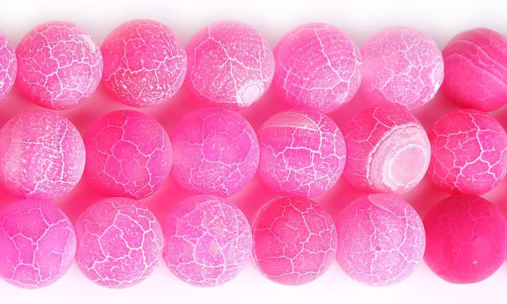 45pcs 8mm Fuchsia Frosted Agate Beads Unpolished Cracked Matte Round Loose Gemstone Beads for Jewelry Making DIY Bracelet Necklace