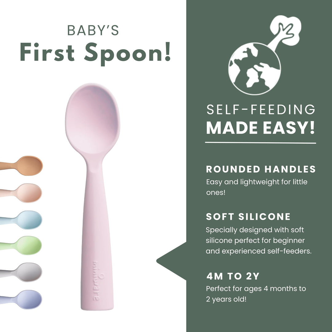 Silicone Baby Spoon for Training - BPA Free Baby Utensils - Baby Spoons Self Feeding 6 Months | 100% Food Grade Silicone - Modern & Dishwasher Safe Toddler Spoons (Cotton Candy and Toffee)