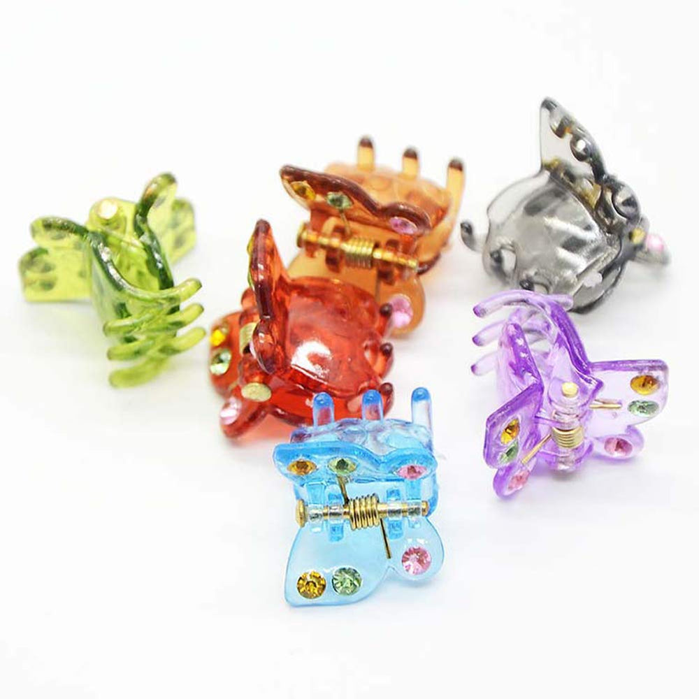 24Pcs Mini Hair Clips Butterfly Plastic Rhinestone Hairs Claws Clips Barrette Hairpins Clamps Bangs Clips for Little Girl Kids Toddlers, 20mm (Multicolor)