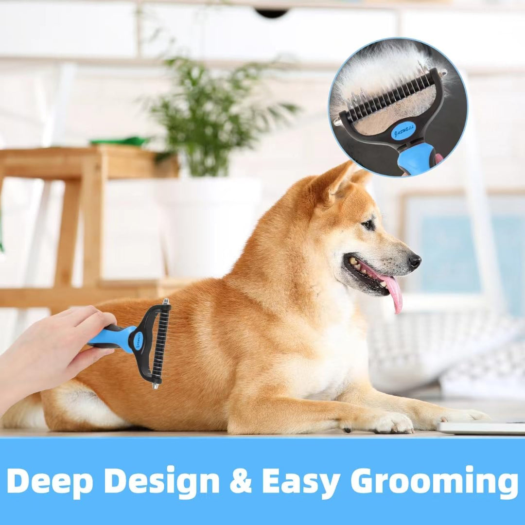Pet Grooming Tool- 2 Sided Undercoat Rake for Dogs &Cats-Safe and Effective Dematting Comb for Mats&Tangles Removing-No More Nasty Shedding or Flying Hair Blue