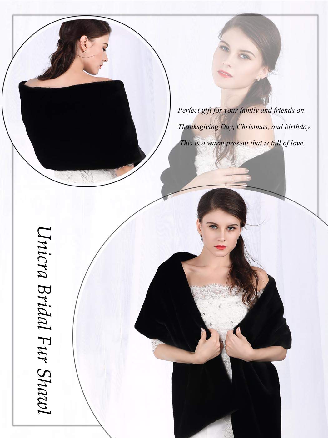 Long Wedding Faux Fur Wraps and Shawls Wedding Bridal Stole for Brides and Bridesmaids