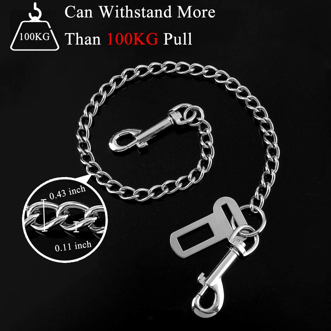 Stainless Steel No chew Dog Car, Pet Vehicle Safety Restraint, Heavy Duty Big Canine Dog Car Leash Strap with Double Clip and Latch Attachment-25 Inch