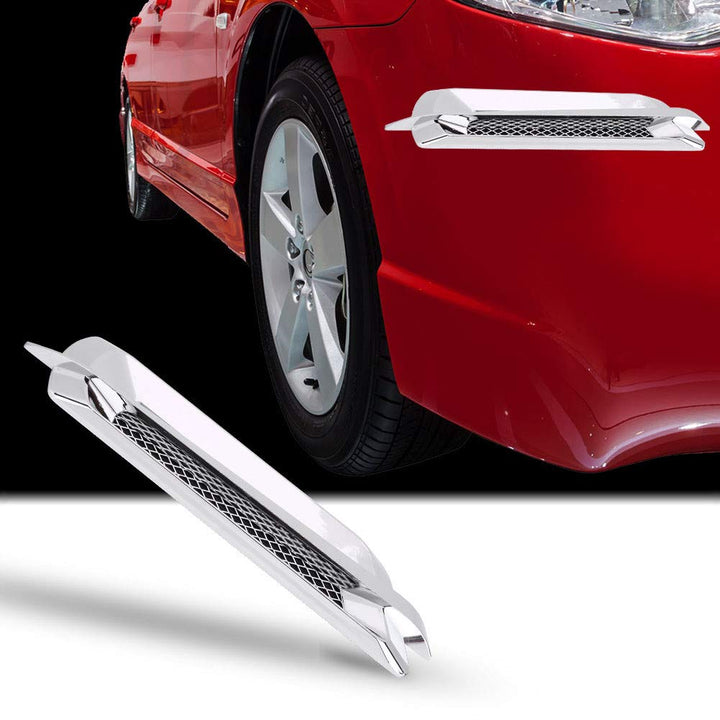 Car Hood Vent, 2pcs Auto SUV Universal Car Air Intake Grille Side Mesh Vent Air Decorative Sticker Universal (Chrome Silver)