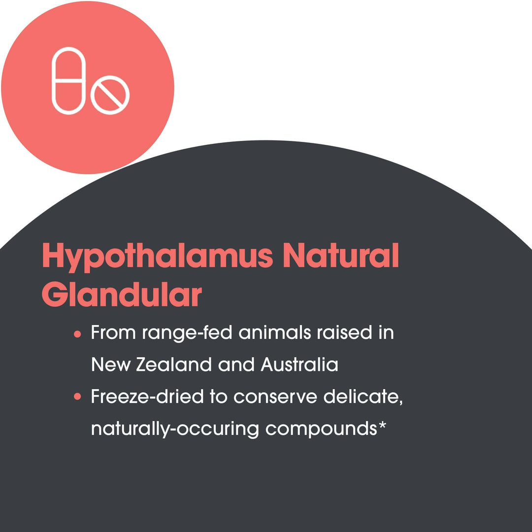 Hypothalamus Supplement - Endocrine Support, Natural Glandular, 500mg Adrenal Support, Adrenal Pituitary, Adrenal Gland Function, Bovine, Lyophilized, Vegicaps - 100 Count