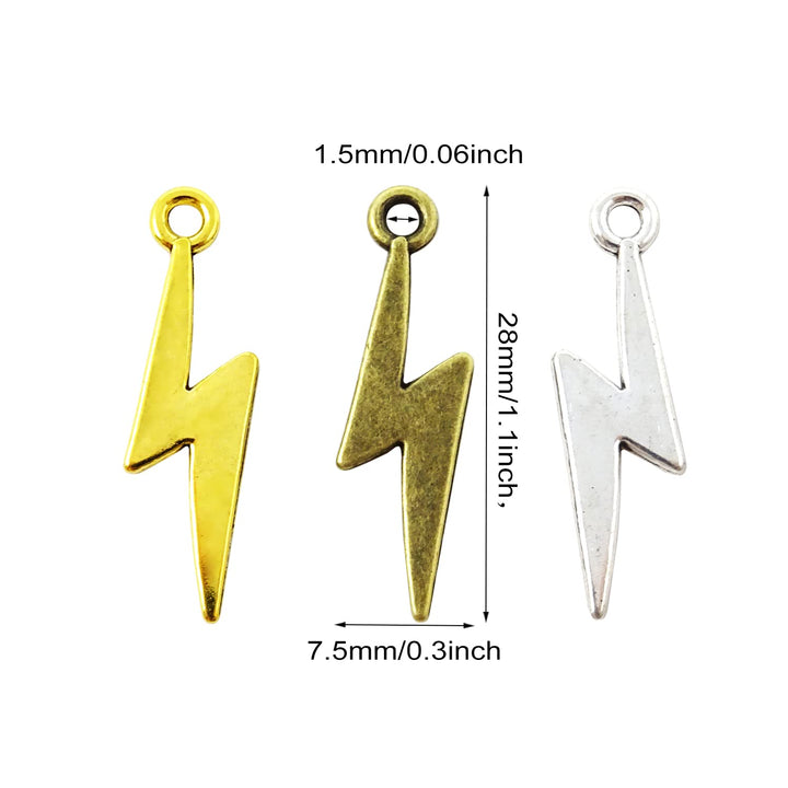 90PCS Alloy Lightning Bolt Charms Pendant Mini Flash Thunder Dangle Charms for Earring Necklace Bracelet Keychain Jewelry Craft Making (3 Color)