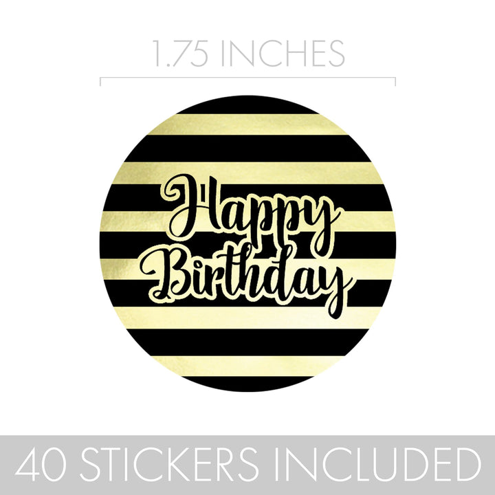 Black and Gold 70th Birthday Favor Stickers, 1.75 in - Shiny Foil - 40 Labels