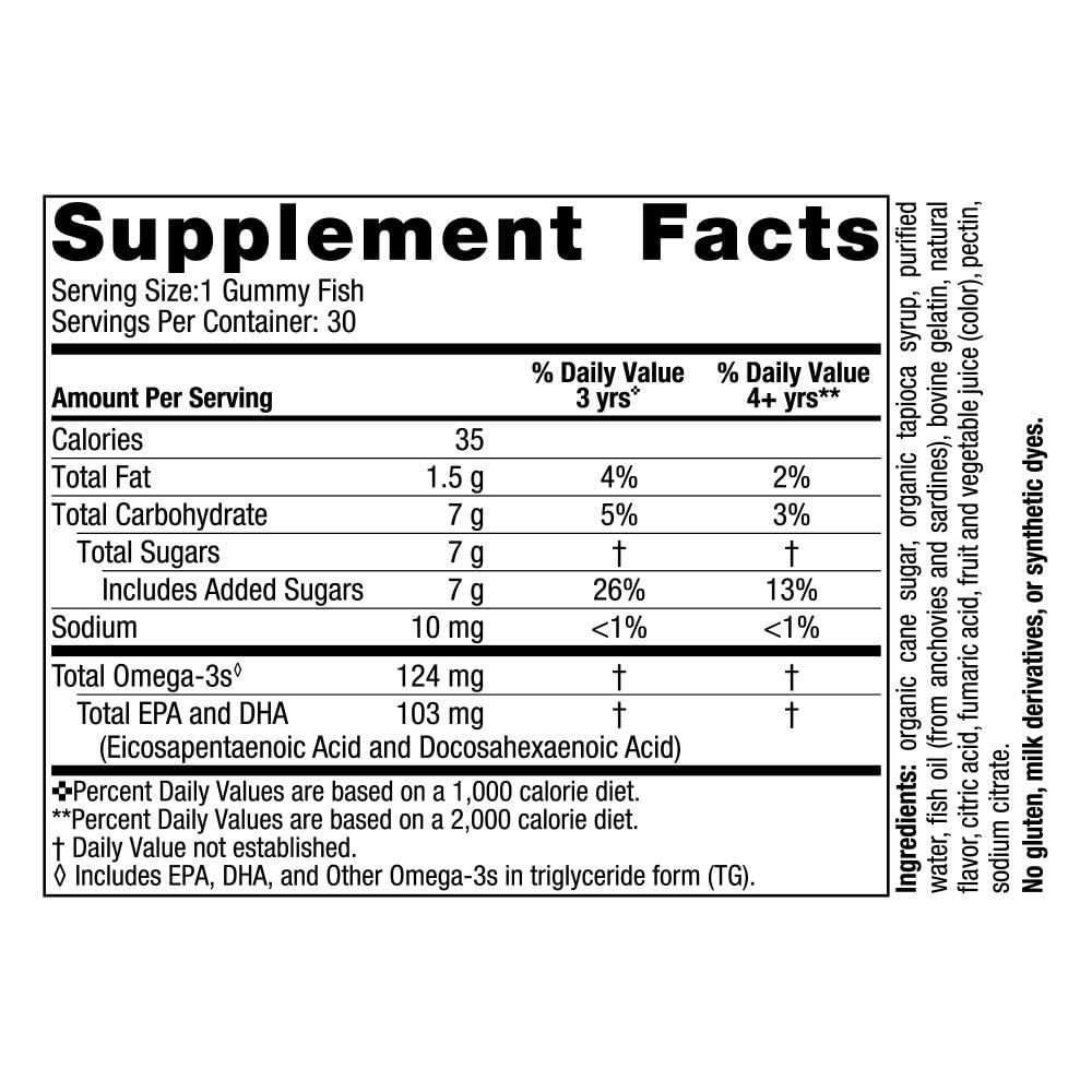 Nordic Omega-3 Gummy Fish, Tangerine - 30 Gummy Fish - 124 mg Total Omega-3s with EPA & DHA - Non-GMO - 30 Servings