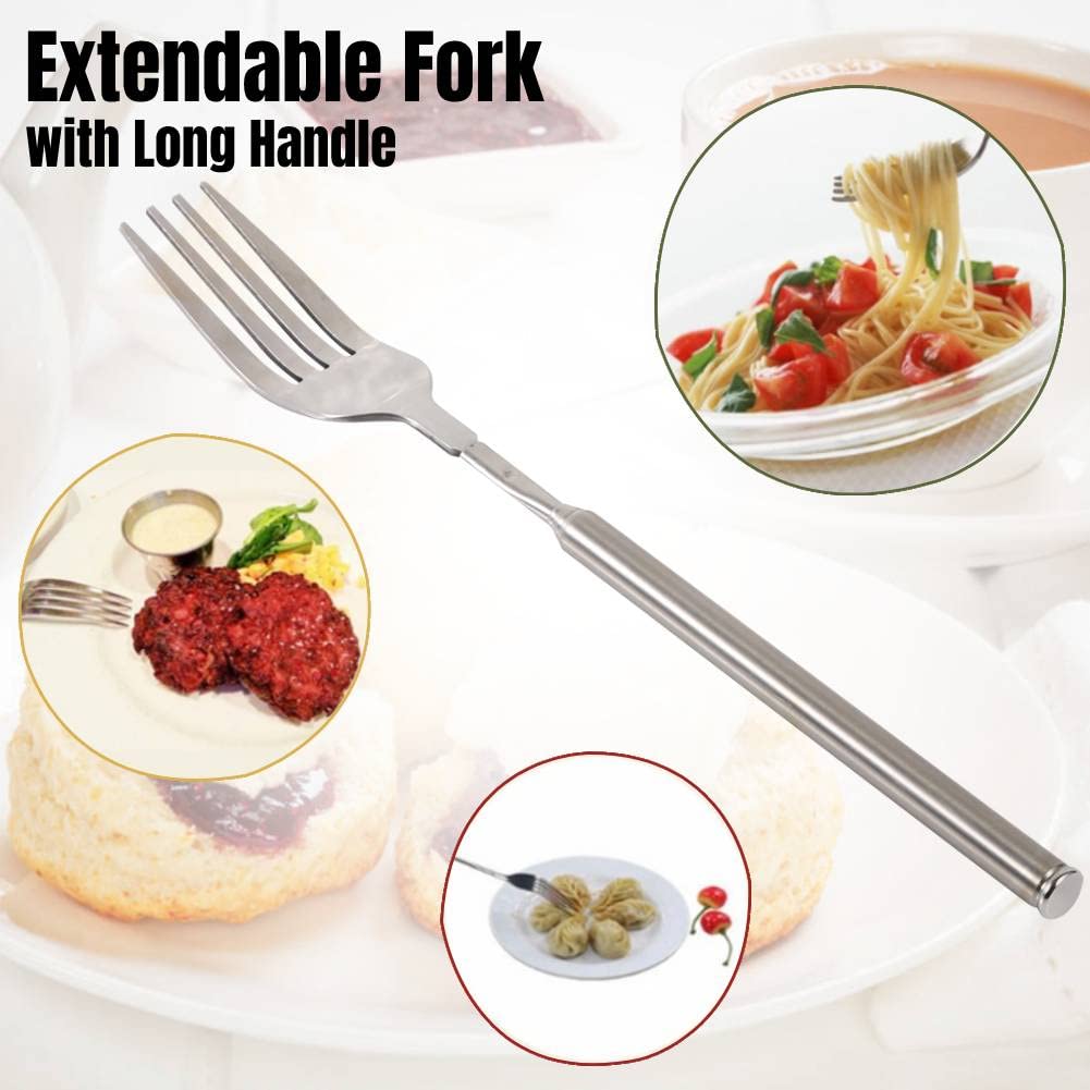 Extendable Fork Telescopic Fork Extendable Long Handle Fork Barbecue Toasting Dinner Fruit Dessert Long Fork Cutlery (1 pc)