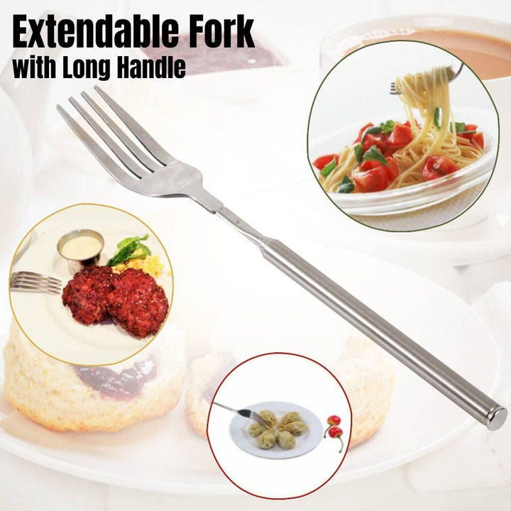 Extendable Fork Telescopic Fork Extendable Long Handle Fork Barbecue Toasting Dinner Fruit Dessert Long Fork Cutlery (1 pc)