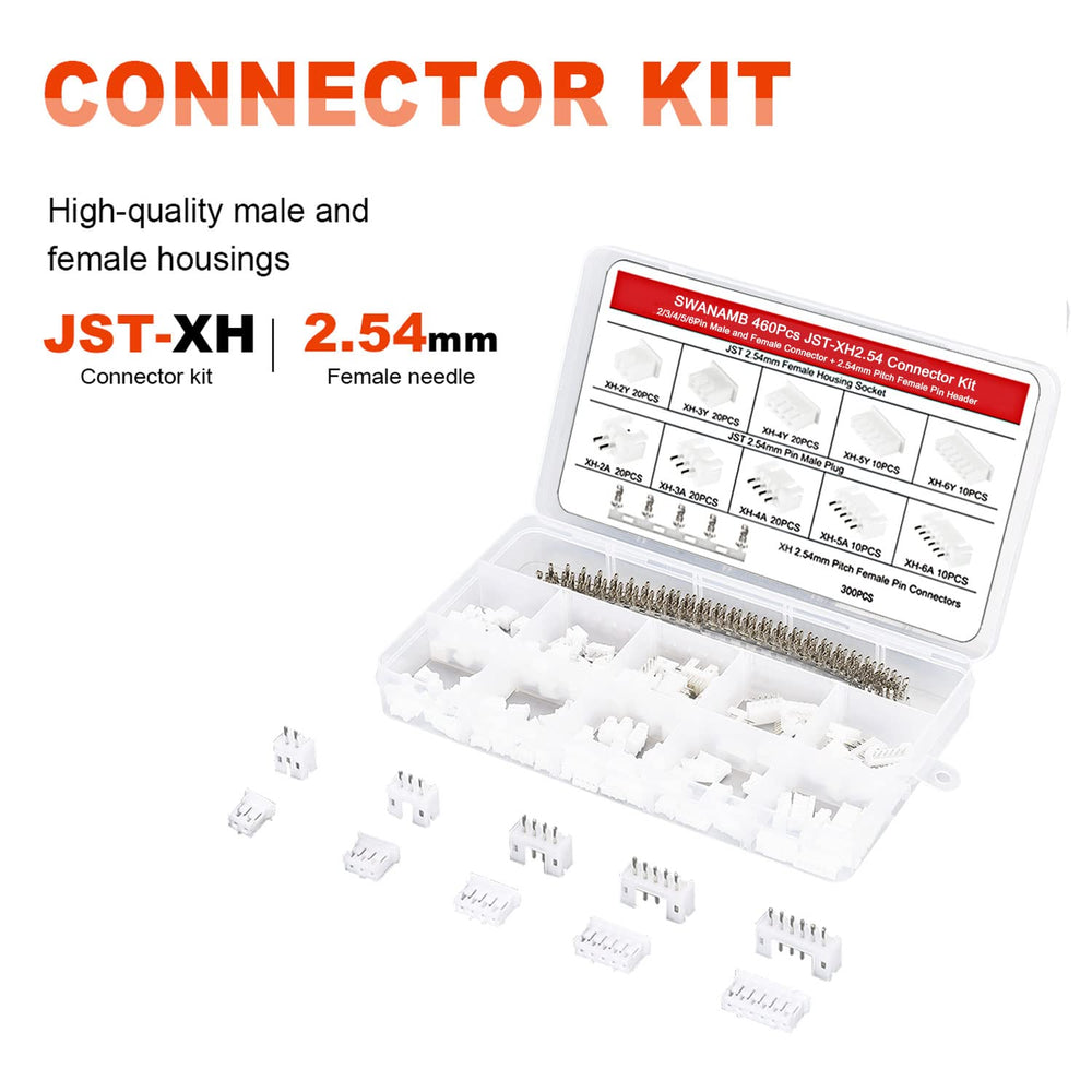 460PCS JST XH2.54 Connector kit 2/3/4/5/6Pin Plug with Terminal Wires Cables Socket Header Wire Connectors Kit