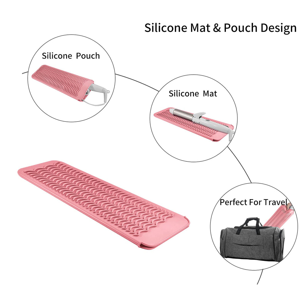 Silicone Heat Resistant Travel Mat Pouch for Hair Straightener,Crimping Iron,Hair Curling Iron,Hair Curling Wand,Flat Iron,Hair Waving Iron and Hot Hair Styling Tools (Light Pink)