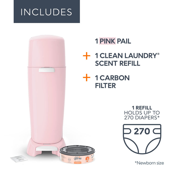 Playtex Complete Pail with Built-In Odor Controlling Antimicrobial, Includes Pail & 1 Refill, Pink