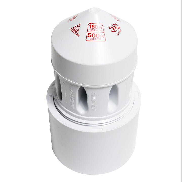 39223 500 Stack DFU Capacity Straight PVC Schedule 40 Adapter Air Admittance Valve, 3 in. – 4 in. 160 Branch, Black/White