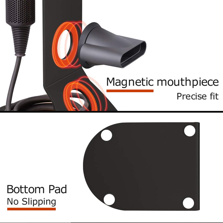 Hair Dryer Stand Holder - New upgrade Protective Silicone Pad Design for Dyson Dryer and Compatible for All Dyson Supersonic Models,Metal Black