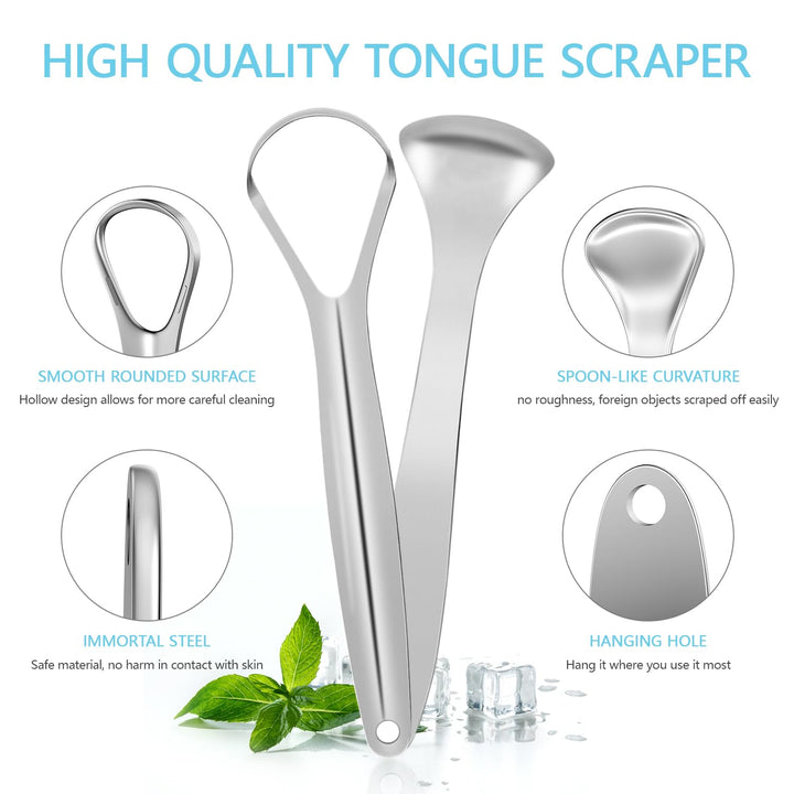 Tongue Scraper Cleaner (4 Pack), Tongue Scrapers for Adults Stainless Steel Tongue Cleaners Reduce Bad Breath Tongue Brush Dental Kit with Case