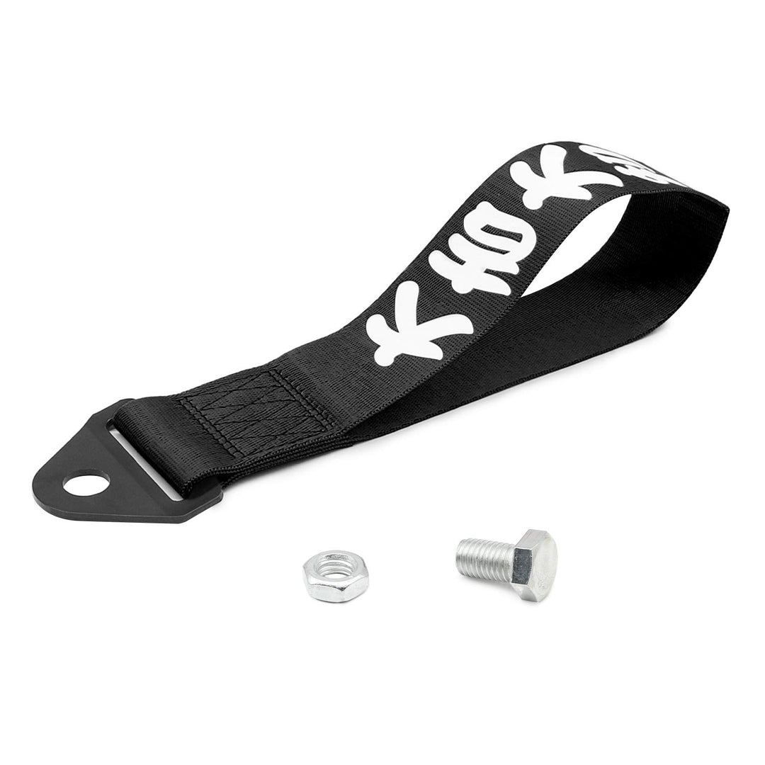 Tow Strap JDM - Sports Red Racing Tow Strap Car Modification Decorative Trailer Belt Personalized with Chinese Slogan Traction Rope Trailer Hook HF Fit for Front or Rear Front Bumper (Black), 1 PCS