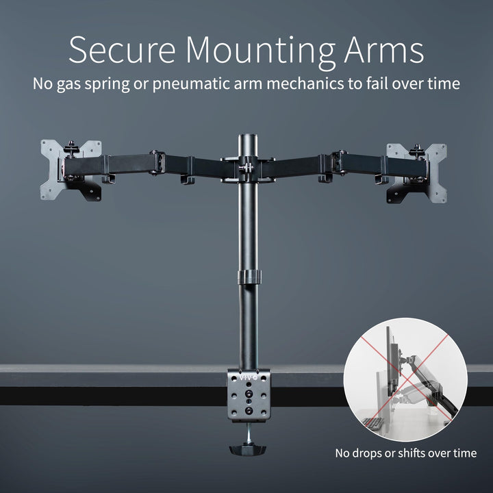 Dual Monitor Desk Mount, Heavy Duty Fully Adjustable Steel Stand, Holds 2 Computer Screens up to 30 inches and Max 22lbs Each, Black, STAND-V002