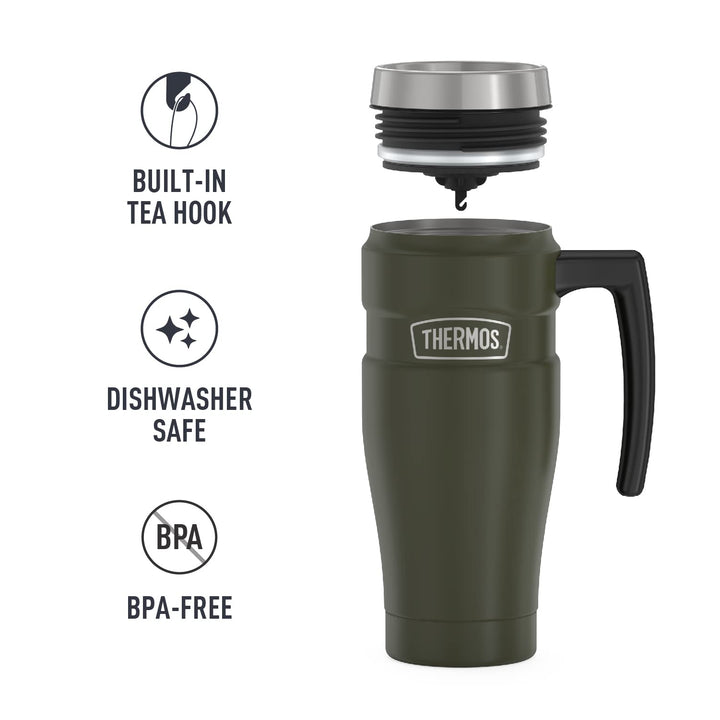 Stainless King Vacuum-Insulated Travel Mug, 16 Ounce, Army Green
