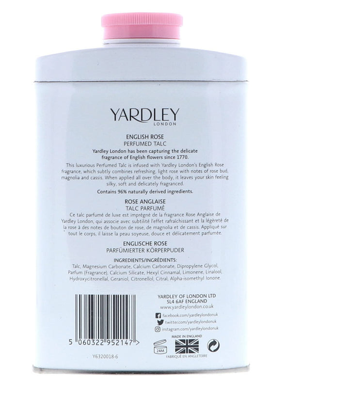 London Scented Talc Powder, English Rose Scent, 7 Oz/ 200 g