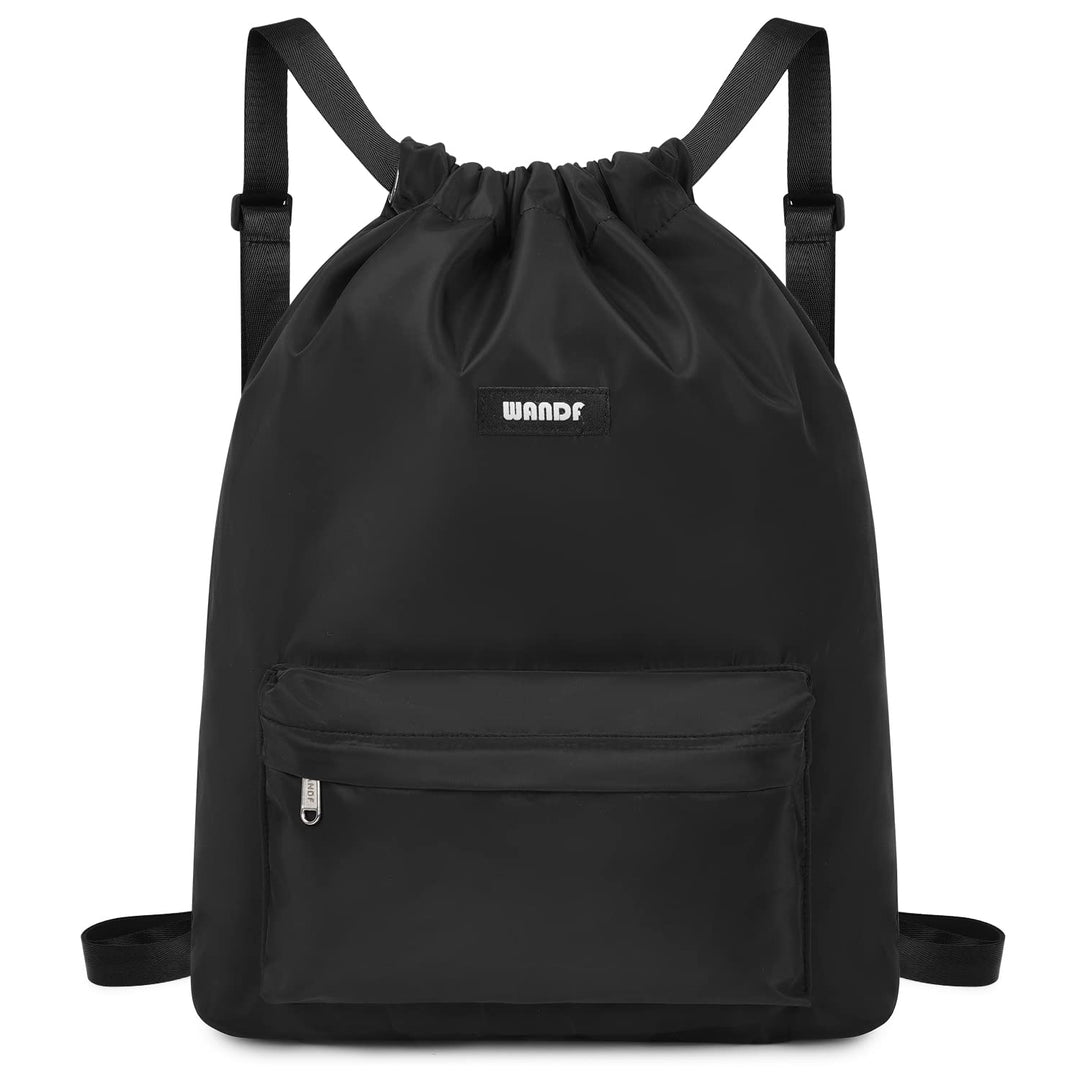 WANDF Drawstring Backpack String Bag Sackpack Cinch Water Resistant Nylon for Gym Shopping Sport Yoga (C-Black 6032)