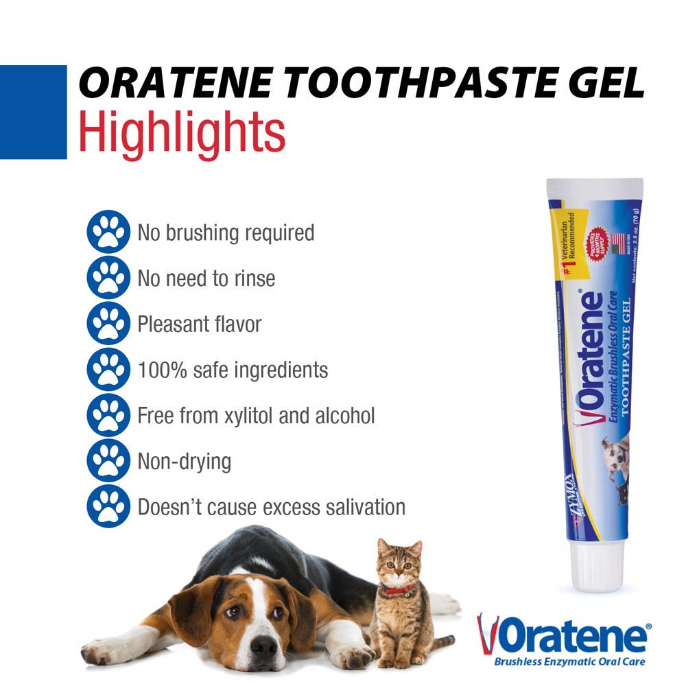 Pet King Brands ZYMOX Oratene Brushless Toothpaste Gel for Dogs and Cats, 2.5oz
